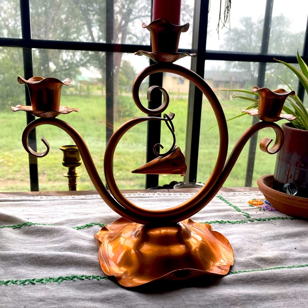 VTG Gregorian Copper Candelabra- Mid Century, 1950’s! 3 Arms Hanging Snuffer!